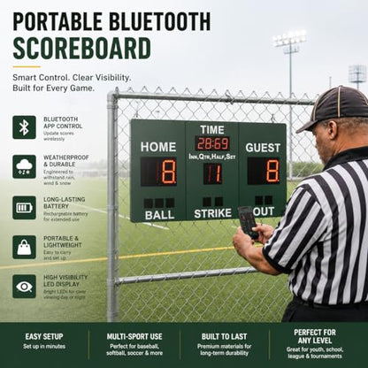 Mobile Score Portable Scoreboard Kit LED Digital Scorer Bluetooth APP Control, Positive Countdown/Stopwatch/Score Display for Baseball, Basketball, Rugby, Football, Tennis, Badminton, Table Tennis