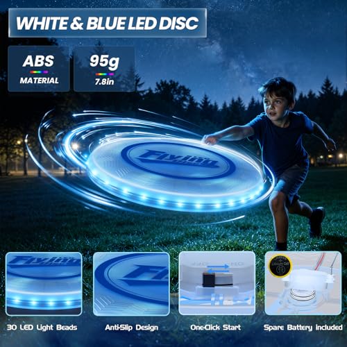 Wee Wonders 2 Pack Light Up Flying Discs for Kids Adults, 10" Rechargeable Disc with 45 LEDs, 14 Lighting Modes & 7.8" Built-in Battery Disc, Glow in The Dark Flying Ring for Beach Camping Sport Game - size: 2PCS: 10in + 7.8"