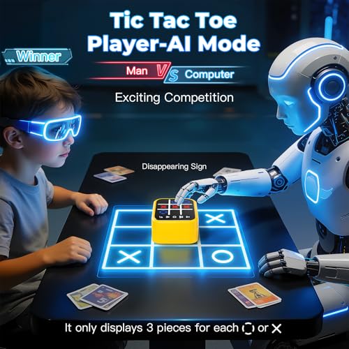 Rechargeable Tic Tac Toe Game Box with 5 Fun Brain Memory Games, Electronic Touchscreen Handheld Game, Portable Digital Puzzle Board Travel Toy, Gifts Choice for Kids and Adults(Yellow)