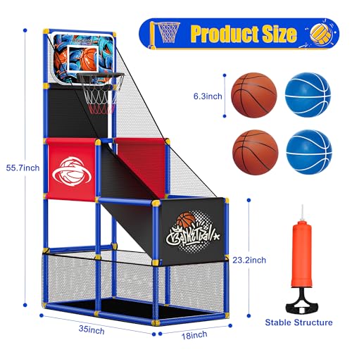 Kids Arcade Basketball Hoop with 4 Balls, Indoor Outdoor Single Shot Basketball Game for Toddler,Carnival Games Sport Toys Gifts for Boys Girls Ages 3-8 Years Old,Ideal for Competition