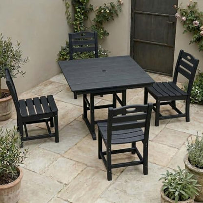 5 PCS Outdoor Dining Set, Weather Resistant HDPE 37.8" Square Patio Table and Chairs Patio Furniture Sets with 1.7" Umbrella Hole for Garden, Backyard, Yard, Pool, Balcony, Black - color: 37.8" Outdoor Dining Set of 5, Black