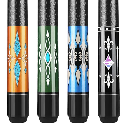 Pool Cue, 58" Pool Cue Sticks for Adults with 13MM Tips Canadian Maple Wood Leather Pattern Grip 18 19 20 21 oz, Professional Billiard Cues Players for Bar House Pool Table Sports 8/9 Ball - style: Set of 4