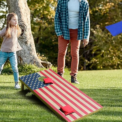 Solid Wood Cornhole Board Set, 4x2ft Regulation Cornhole Game Set with 8 Bean Bags and 2 Cornhole Boards, Premium Corn Hole Game for Adults and Family - style: 4*2 American Flag
