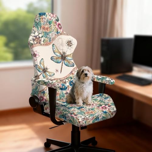 Suobstales Boho Mandala Dragonfly Pattern Gaming Chair Covers with Armrest Cover, Stretch Washable Computer Gaming Chair Slipcovers for Armchair, Swivel, Computer Boss Chair - color: Boho Mandala Dragonfly