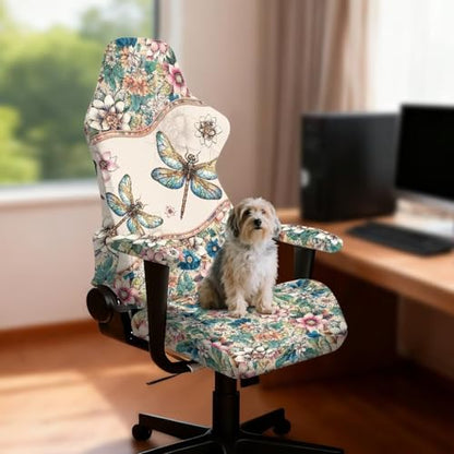 Suobstales Boho Mandala Dragonfly Pattern Gaming Chair Covers with Armrest Cover, Stretch Washable Computer Gaming Chair Slipcovers for Armchair, Swivel, Computer Boss Chair - color: Boho Mandala Dragonfly
