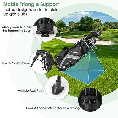 KOTEK Golf Stand Bag, 14 Way Top Divider Golf Club Bag with Cooler, 6 Zippered Pockets, Rain Hood, Adjustable Dual Shoulder Straps & Umbrella Holder, Lightweight Golf Bag for Men Women - color: Grey