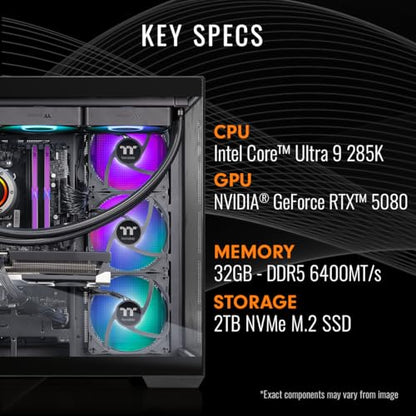Thermaltake LCGS View u2880-380 Gaming Desktop (Intel® Core™ Ultra 9 285K, ToughRam 32GB DDR5 6400MT/s RGB Memory, NVIDIA® GeForce RTX™ 5080, 2TB NVMe M.2, WiFi, Windows 11) V38B-Z890-580-LCS - size: 285K, style: 5080