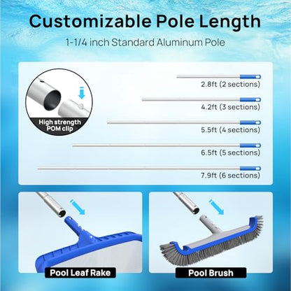 Consciot Pool Cleaning Kit, incl. Rake Net, Brush, Pole, Dispenser & Test Strip | Swimming pool maintenance set; Pool opening kit for medium aboveground & in-ground pool, SPA, pond, fountain; Easy to store - size: 5PCS