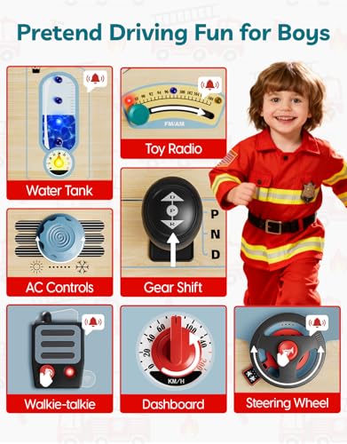 TOP BRIGHT Montessori Busy Board with LED Light, Sensory Toys with Sounds & Switches, Activity Board for Kids 3-5, Car Driving Toy for Toddler Boy, 3 Year Old Girl Boy Gifts for Birthday Christmas