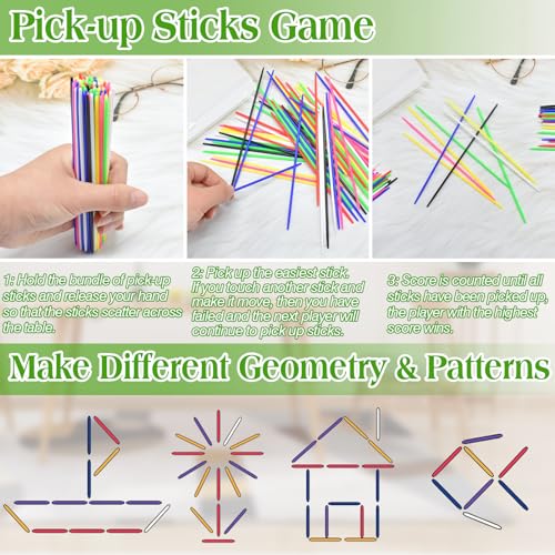 ZeeDix Jacks Game and Pick Up Sticks, 60 Pcs Sticks and 20 Pcs Metal Jax with 2 Pcs Red Rubber Balls, Gold and Silver Metal Jacks, Classic Fun Game Gift of Jacks for Family - style: 2 Set
