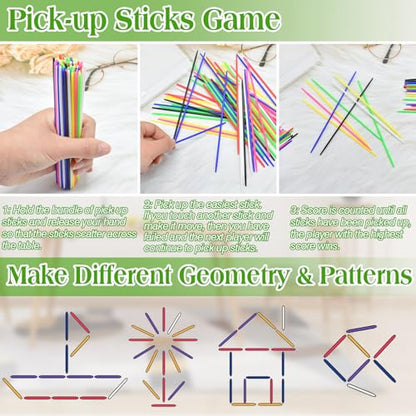 ZeeDix Jacks Game and Pick Up Sticks, 60 Pcs Sticks and 20 Pcs Metal Jax with 2 Pcs Red Rubber Balls, Gold and Silver Metal Jacks, Classic Fun Game Gift of Jacks for Family - style: 2 Set
