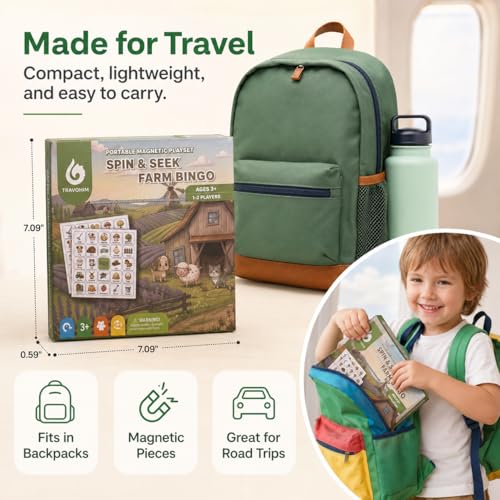 Travofun Farm Bingo Game, Magnetic Travel Toy for Kids 3 and Up, Ideal for Road Trips - color: Farm