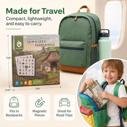 Travofun Farm Bingo Game, Magnetic Travel Toy for Kids 3 and Up, Ideal for Road Trips - color: Farm