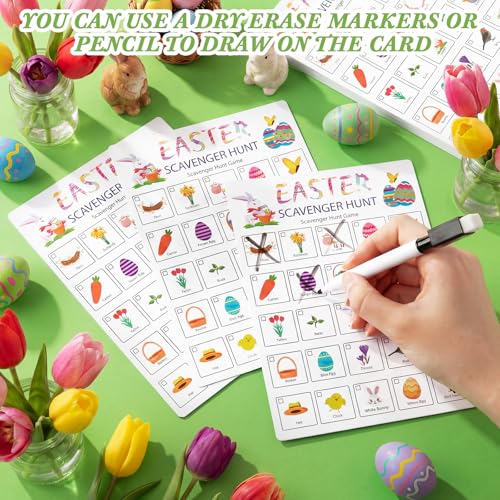 Hoolerry 30 Pcs Scavenger Hunt for Kids Road Trip Game Car Spring Summer Wedding Scavenger Hunt Cards Travel Activities Camping Games Outdoor Indoor Seek Activity for Kids Adults (Easter) - style: Easter