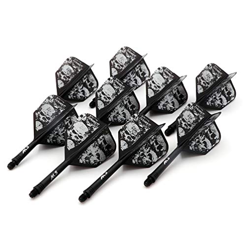 CUESOUL 3 Sets Integrated Dart Shaft and Flights,Dart Shaft Length 21mm/28mm/33mm - color: Shaft Length 21mm+28mm+33mm-Big Wing Shape-White Skull