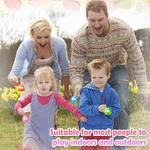 JellyArch 48 Pcs Easter Egg Spoon Race Game Sets for Kids, Easter Game Spoon Relay Race Toy Set for Family Activity Indoor Outdoor Holiday Decorations Party Favors Birthday Supplies (Egg)