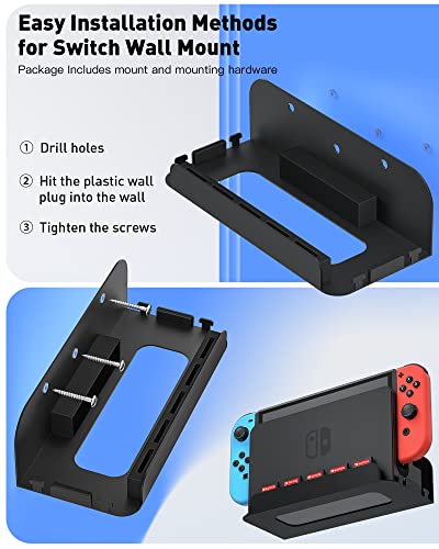 Wall Mount for Nintendo Switch 1 and Switch OLED, Metal Wall Mount Shelf Kit with 5 Game Card Holders and 4 Joy Con Hooks, Safely Store Switch Console Near or Behind TV, Black - color: Black