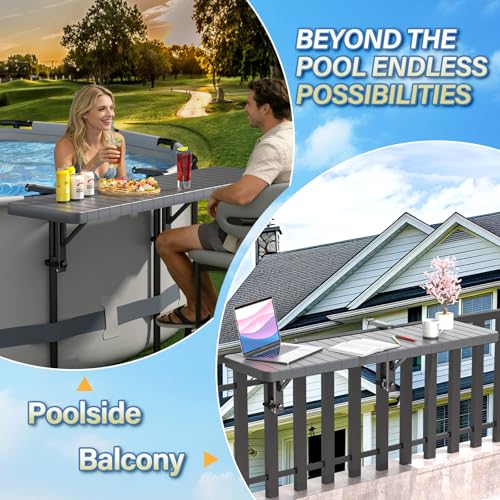 BoYata Pool Bar, Above Ground Poolside Bar Table, 49.4×9.6" Stable & Large Pool Side Table Holds 110LBS, Durable Above Ground Pool Accessories, Swim Up Bar for Round & Oval Frame Swimming Pools - color: Dark Gray