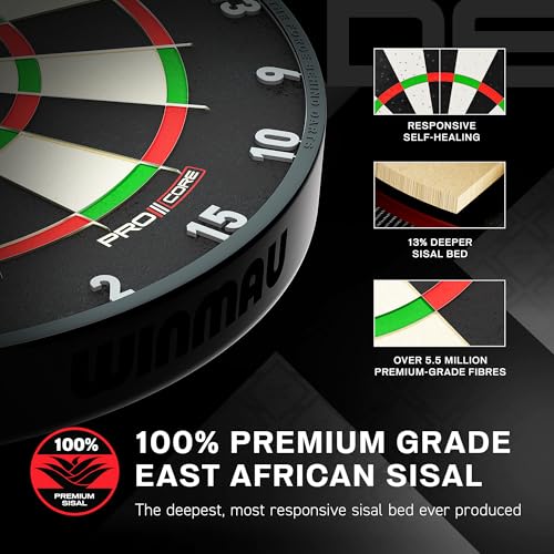 WINMAU Professional Bristle Dartboard - PDC Tournament Board with Official Tournament Specifications - Available in Blade 6 Single, Dual, Triple Core & Blade X Generations