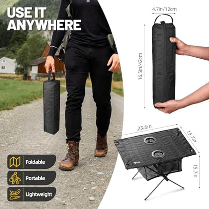 Zune Lotoo Small Beach Tables for Sand Foldable, Portable Camping Table Folding with Cup Holders & Mesh Storage for Camp Tent Side Picnic Tailgate Travel Outdoor Compact Ultralight Backpack Hiking