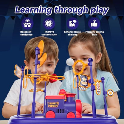 Train Toy & Car Race Track Board Game for Kids – Floating Ball Challenge with Lights & Sounds STEM Toy, Enhances Focus & Coordination, Gift for Boys Girls Ages 4 5 6 7 8