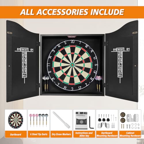 Bristle Dart Board Set, Professional Dart Board 18" with 6pcs 18g Darts Outdoor Dartboard Set, Compressed Sisal Metal Wire Board with Rotating Number Ring