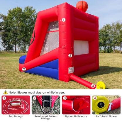 12Ft Inflatable Basketball Challenge Game, Commercial Grade PVC Basketball Game with 3 Balls & Air Blower, Multi-Player Inflatable Carnival Game for Outdoor Fun, Home & Rental Use - style: Basketball