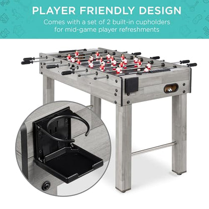 Best Choice Products Foosball Table for Kids and Adults, Game Room Soccer Game Table w/ 2 Balls, 2 Cup Holders, Ergonomic Handles, Chrome Finished Metal Bars - color: Gray