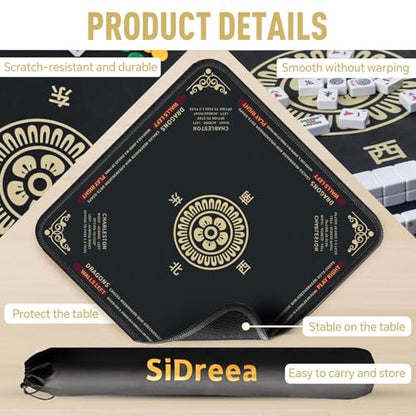 Mahjong Mat 32.4” x 32.4”, 3mm Thick Non-Slip Rubber Back Mahjong Table Mat, Noise Reduction Waterproof Mahjong Game Mat for Table, Mahjong Tile Mat for Cards, Dominoes & Board Games - color: Black