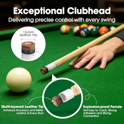 Pool Cue Sticks 42" Set of 2 Billiard Cue Sticks Multi-Size Options with Standard & Heavy Weight (12oz-20oz) for Kids, Teens & Adults Solid Birch Shaft, 13mm Leather Tip, Stainless Steel Joint