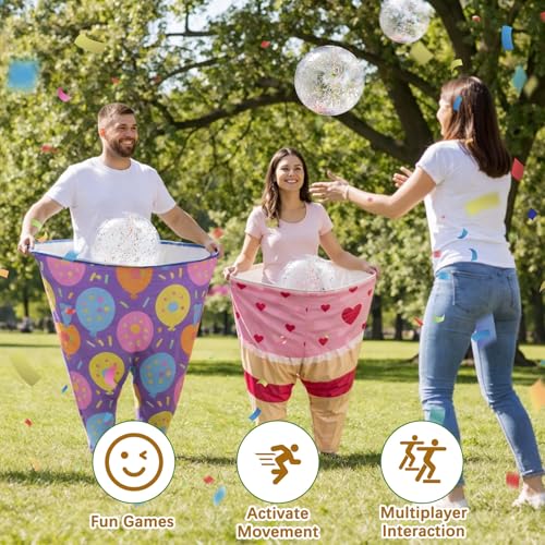 11 Pcs Birthday Granny Pants Set, 2 Giant Inflatable Pants with 1 Pump 6 Bouncy Balls & 2 Birthday Glasses, Outdoor Tossing Party Activity for Adults & Family Gatherings - style: Birthday Style