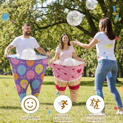 11 Pcs Birthday Granny Pants Set, 2 Giant Inflatable Pants with 1 Pump 6 Bouncy Balls & 2 Birthday Glasses, Outdoor Tossing Party Activity for Adults & Family Gatherings - style: Birthday Style