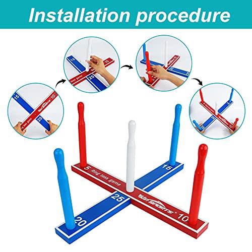 Premium Wooden Ring Toss Game Set - Win SPORTS Throwing Game Indoor Outdoor Games for Kids & Adults,Includes Wood Base,Fun Family or Friends Game