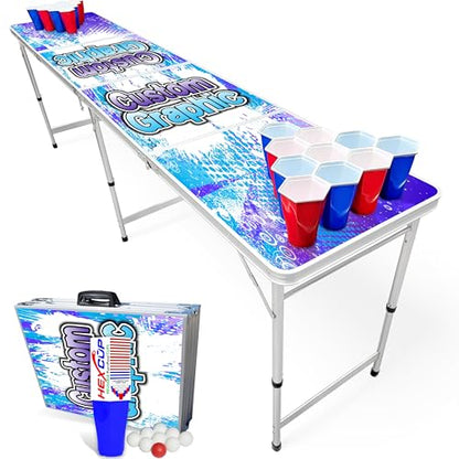 8-Foot Regulation Length Folding Table w/Optional Cup Holes, LED Lights, Custom Graphic (Choose Your Model) - color: Custom, style: Base Model