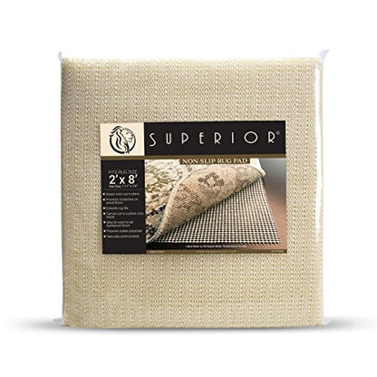 Superior Area Rug Pad, Non-Slip, Non-Skid, Floor Protector, Table Runner, Hardwood And Tile Floors Padding, Washable, Place Mats, Gripper Mat, Slide Stoppers, Rubber Rug Grip, 2' x 8', Cream - size: 2' x 8' (Rectangular)