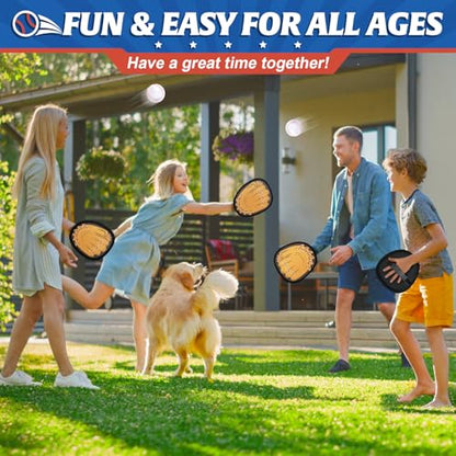Ellinjan 4 Pack Catch Ball Game Set, Outdoor Toys for Kids Ages 4-8-12, Baseball Training Glove for Sports, Summer Toys Pool Beach Backyard Lawn Games for Toddlers Kids Family, Fun Ideal Gifts