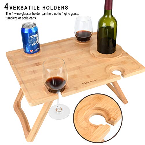 Tirrinia Portable Wine Picnic Table, Ideal Wine Gift for Women Men, Outdoor Folding Table & Beach Charcuterie Board with Wine Glasses Holder for Camping, Park, Party, Garden Concerts, Wooden - size: 17" x 13"