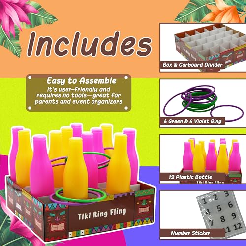 4E's Novelty Tiki Ring Fling Bottle Ring Toss Game Set for Party Games for Adults and Family, Beach Summer Hawaiian Luau Outdoor Indoor Game Activity