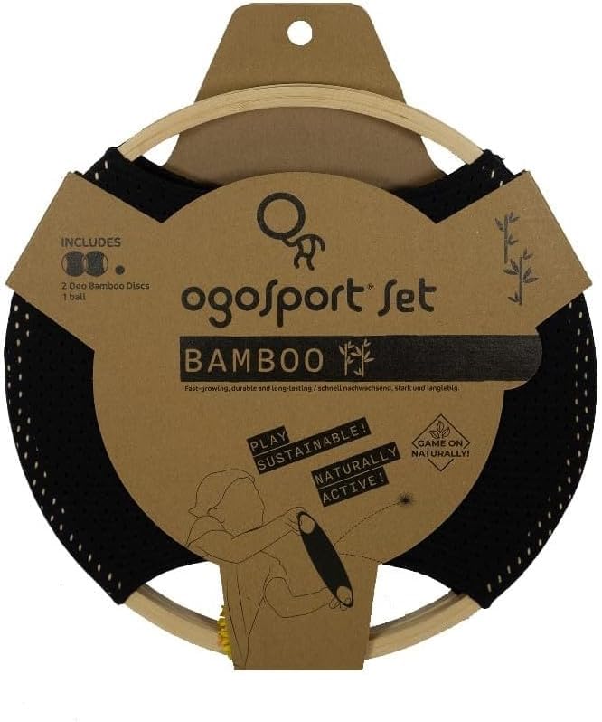 OgoSport Bamboo Disk Set - OgoSoft Rubber Ball - Outdoor Bouncy Ball Disk Outdoor Game for Beach & Lawn - Throw, Toss & Catch - Kids & Adults Ages 8 and Up