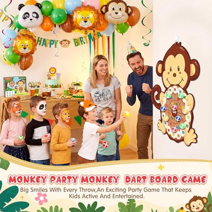 Seenelling Monkey Party Games 30 x 27 Monkey Dart Board with 12 Sticky Balls Toys Jungle Animal Games for Boys Kids Family Theme Birthday Zoo Forest Party Supplies Decorations Favors - size: 30 x 27", style: Monkey