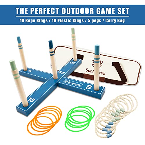 SunNordic Outdoor Ring Toss Game Set, Wooden Lawn Games with Carry Bag | Fun Beach Game for Kids, Adults ＆ Family, Backyard Party Activities, Yard Games - color: Iceberg Blue