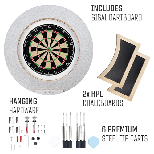 Dart Board Cabinet Set with LED Light; Bristle Dartboard, Built in LED Light, Darts and Chalkboards - color: Grey