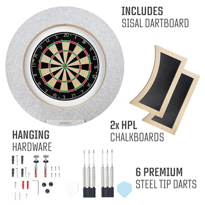 Dart Board Cabinet Set with LED Light; Bristle Dartboard, Built in LED Light, Darts and Chalkboards - color: Grey