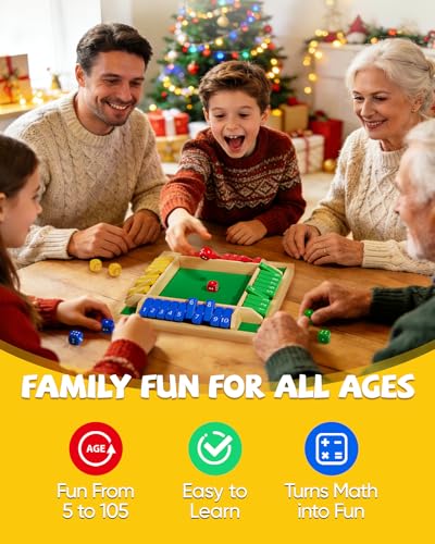 Flybean 12" Upgraded Shut The Box Game Colorful 1-4 Players, Math Dice Board Games for Family Night Travel, Easy Quick and Fun, Wooden Close The Box Number Game for Group Adult Senior Kids - style: 1-4P Upgraded