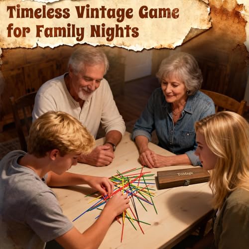 TriMagic Wooden Pick Up Sticks Original Game Set in Gift Box, Pickup Sticks Game, 41-Piece Classic Pick Up Stix, Vintage Old Fashioned Toys for Family, Nostalgic Toys from 50s 60s 70s 80s - style: 41 Pickup Sticks+Wooden Box