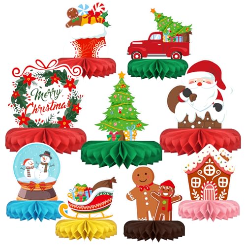 Merry Christmas Party Decorations Bundle - Includes Festive Christmas Honeycomb Centerpieces ，Santa Claus Snowman Table Toppers, Perfect for Classroom Decor, Christmas & Winter Birthday Party Supplies - style: Christmas