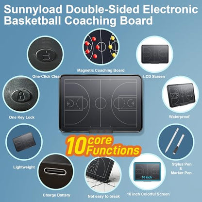Electronic Basketball Coaching Board – 16 Inch Double-Sided Rechargeable LCD Writing Tablet & Dry-Erase Magnetic Tactical Board with Stylus Pen – Essential for Coaches Training & Game Strategy
