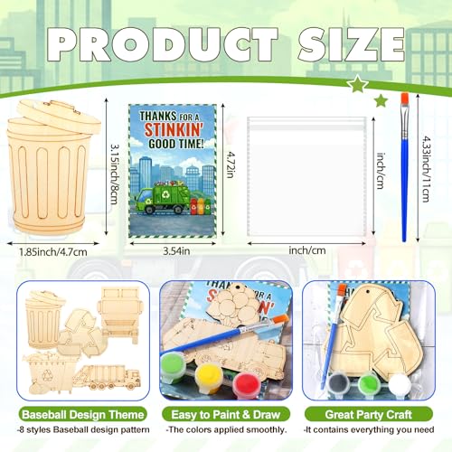 Saypacck 24 Pcs Garbage Truck Party Favors Wooden Painting Craft Kits Birthday Party Supplies with Organza Bag for Goodie Bags Fillers Adult Thank You Gifts - style: Garbage Truck