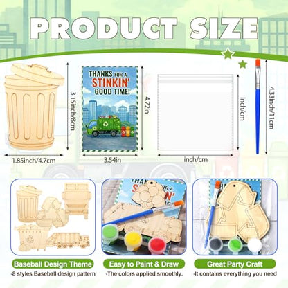 Saypacck 24 Pcs Garbage Truck Party Favors Wooden Painting Craft Kits Birthday Party Supplies with Organza Bag for Goodie Bags Fillers Adult Thank You Gifts - style: Garbage Truck
