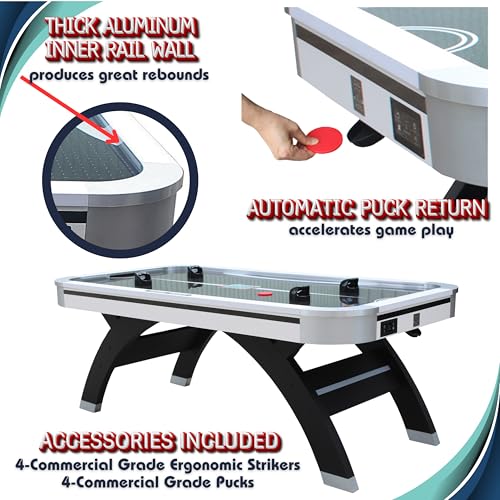 Freetime Fun Air Hockey Table 7 ft Game Table for Adults Light Up - Full Size Arcade Air Powered Indoor LED Hockey Table for Game Room (AIr Hockey & Table Tennis Table)